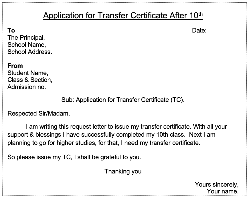 application letter to principal for transfer certificate
