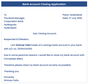 application letter for closing of loan account