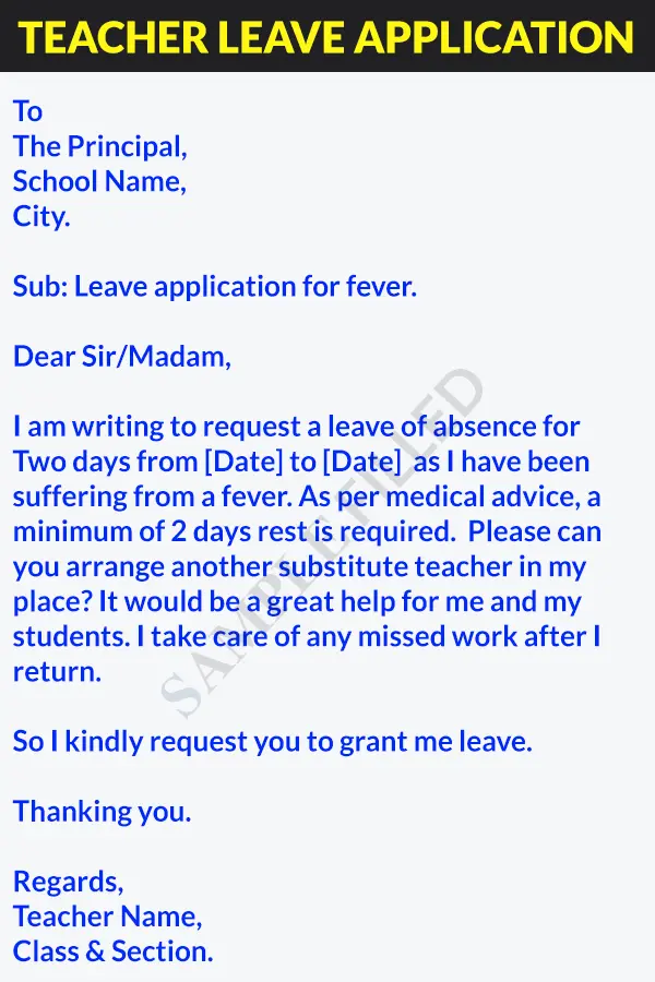leave application letter for school from teacher